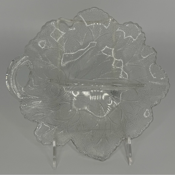 Vintage Indiana Glass, Pebble Leaf-Shaped Clear Glass Relish Dish - Picture 5 of 6